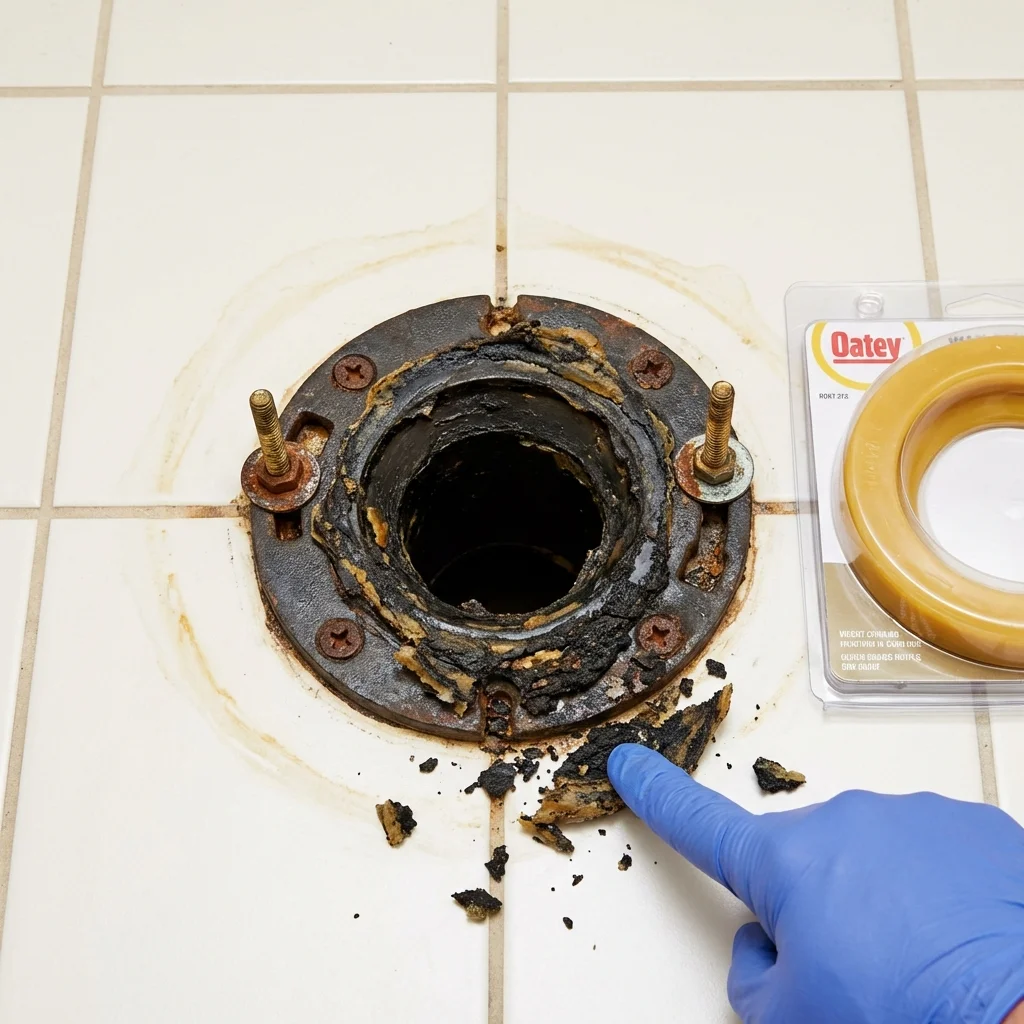 Failed wax ring showing water seepage at the base of a toilet in a Winter Springs, FL home